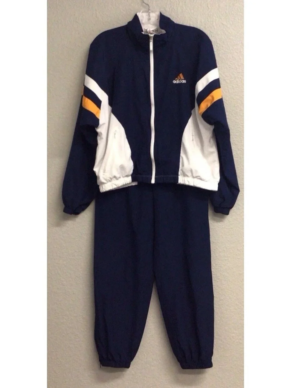 Vintage 90s Adidas Nylon Tracksuit Jacket and Pants Sportswear Size Medium Blue